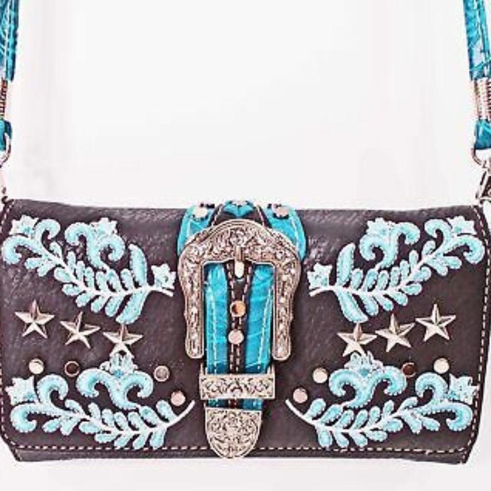 SOUTHWESTERN EMBELLISHED BUCKLE WALLET W/ STRAP